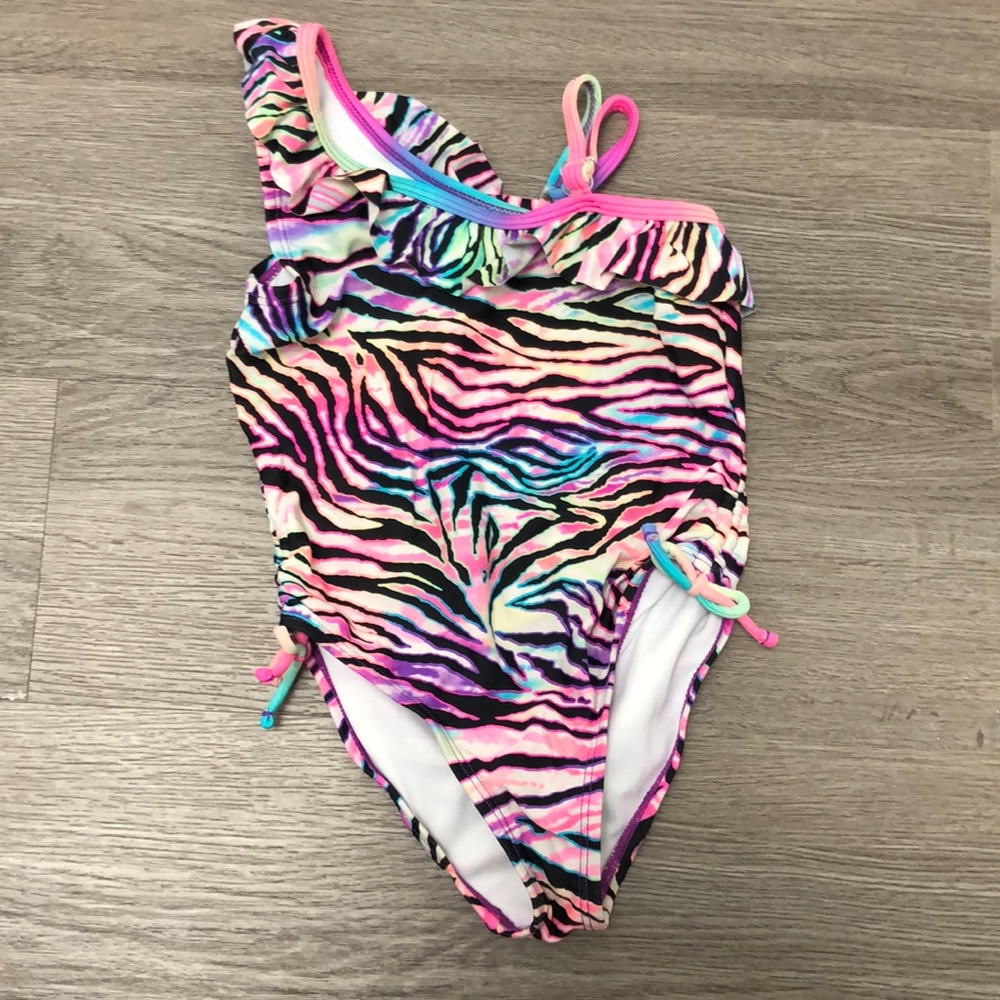 Angel Beach Girls One Piece Zebra Print Bathing Suit - size 4